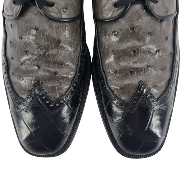 Mauri Italy Men 15 Exotic Alligator Ostrich Dress Shoe Grey Black Wingtip Oxford main image 13